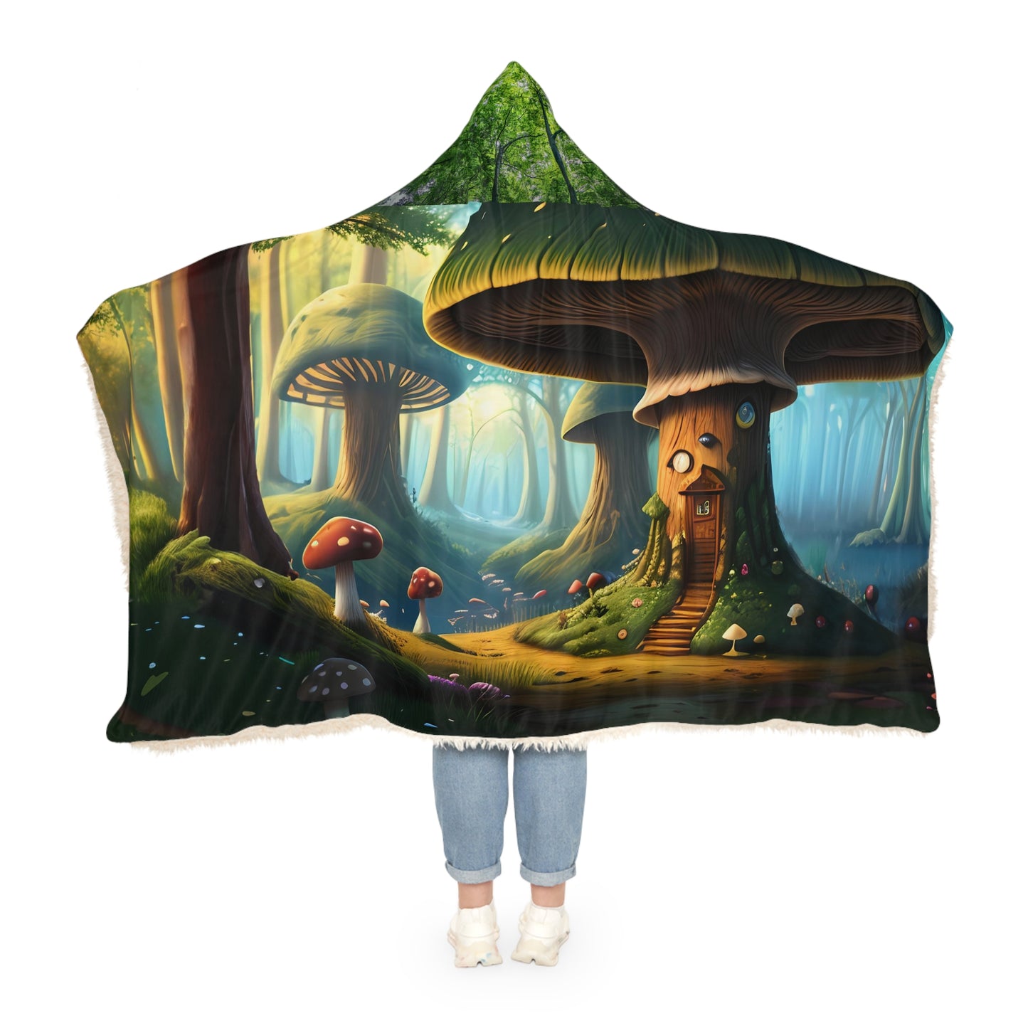 Mushroom Sherpa Hoodie Blanket
